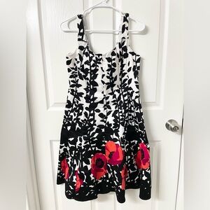 Nine West Black White Floral Sleeveless Fit & Flare Dress Size 12